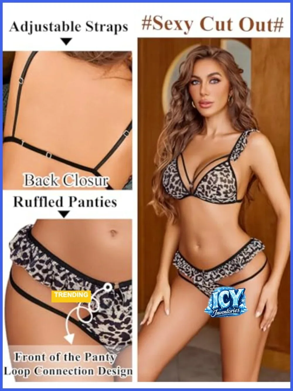 Sexy Mesh Lingerie Set, Triangle Bra with Ruffle Panty, Sheer 2 Piece